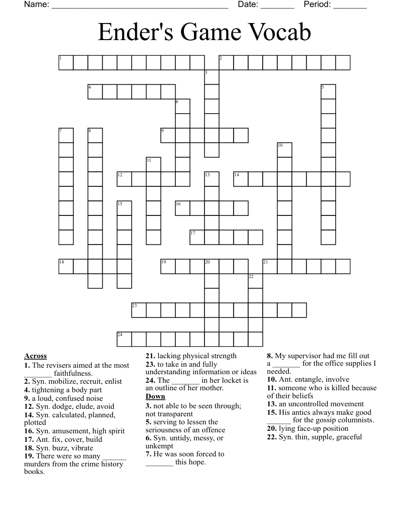 Ender's Game Vocab Crossword