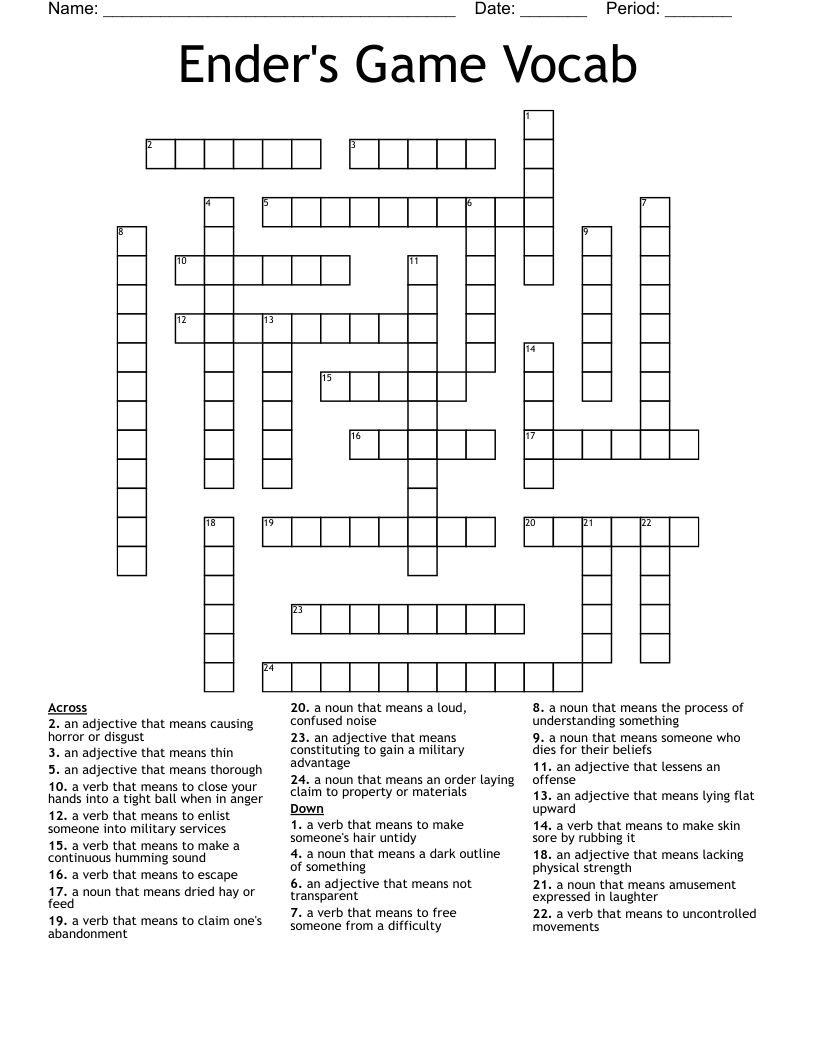 Ender's Game Vocab Crossword