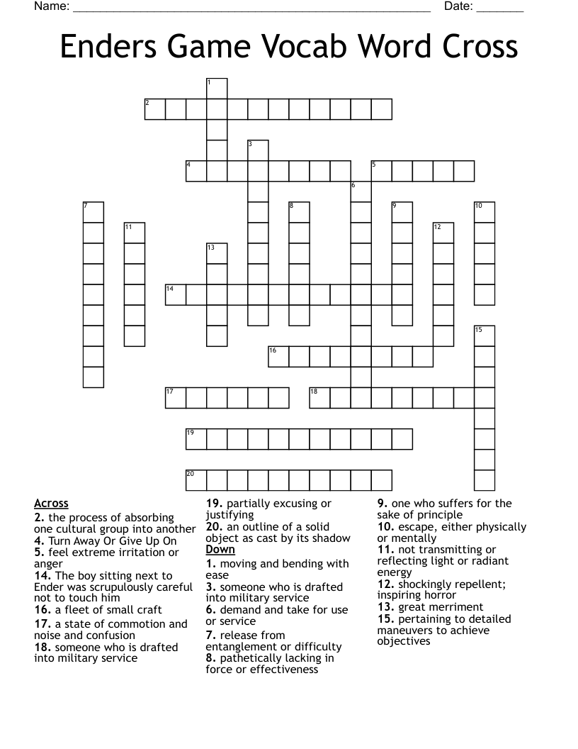 Enders Game Vocab Word Cross Crossword