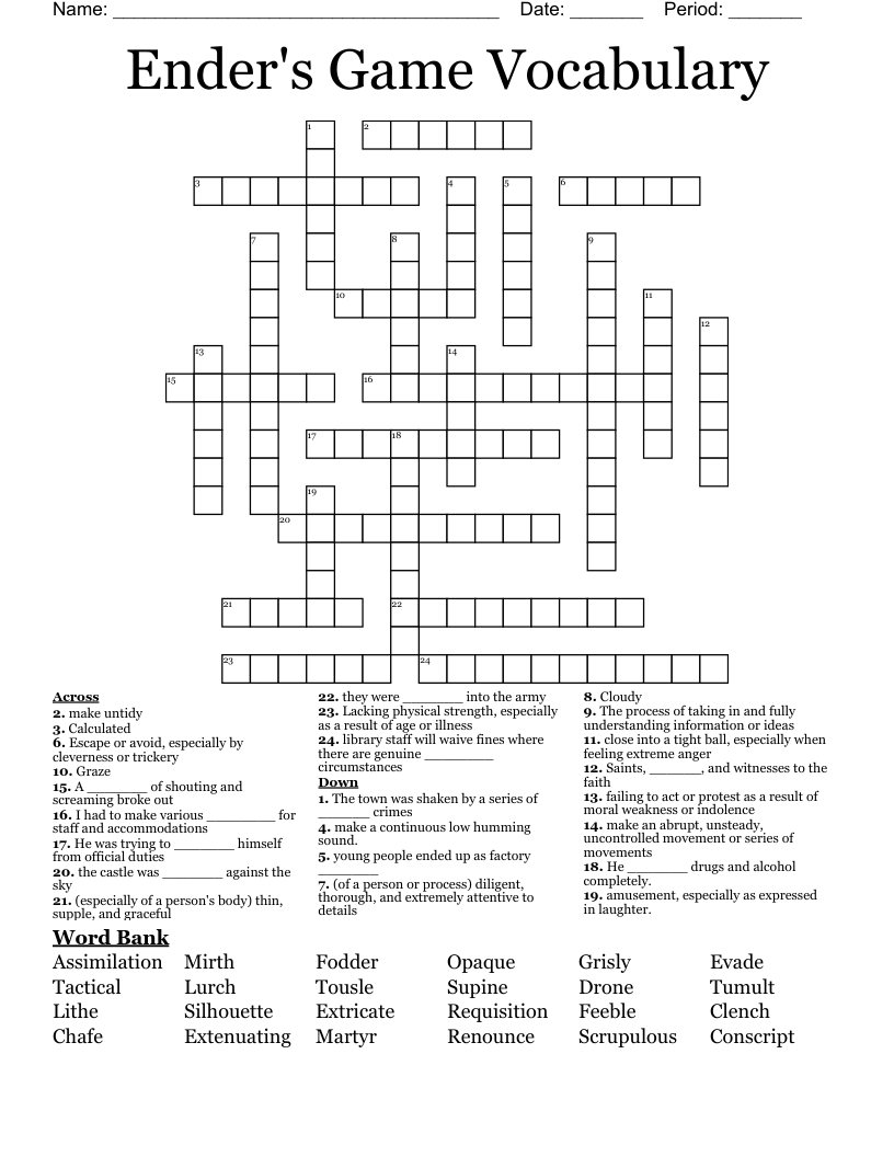 Ender's Game Vocabulary Crossword