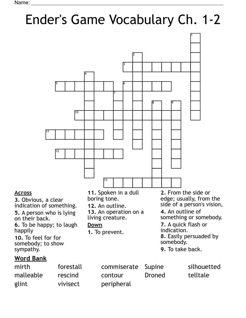 Ender's Game Vocabulary Ch. 1-2 Crossword