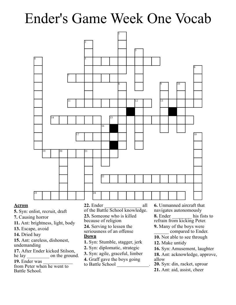 Ender's Game Week One Vocab Crossword