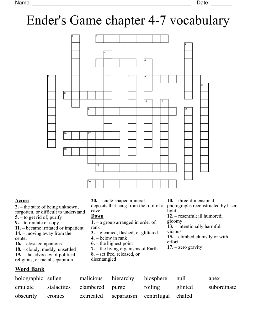 Ender's Game chapter 4-7 vocabulary Crossword