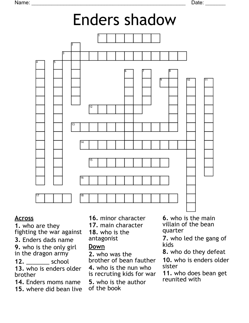 Enders shadow Crossword