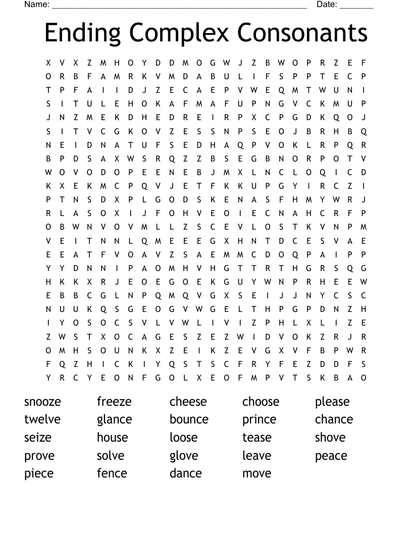 Ending Complex Consonants Word Search