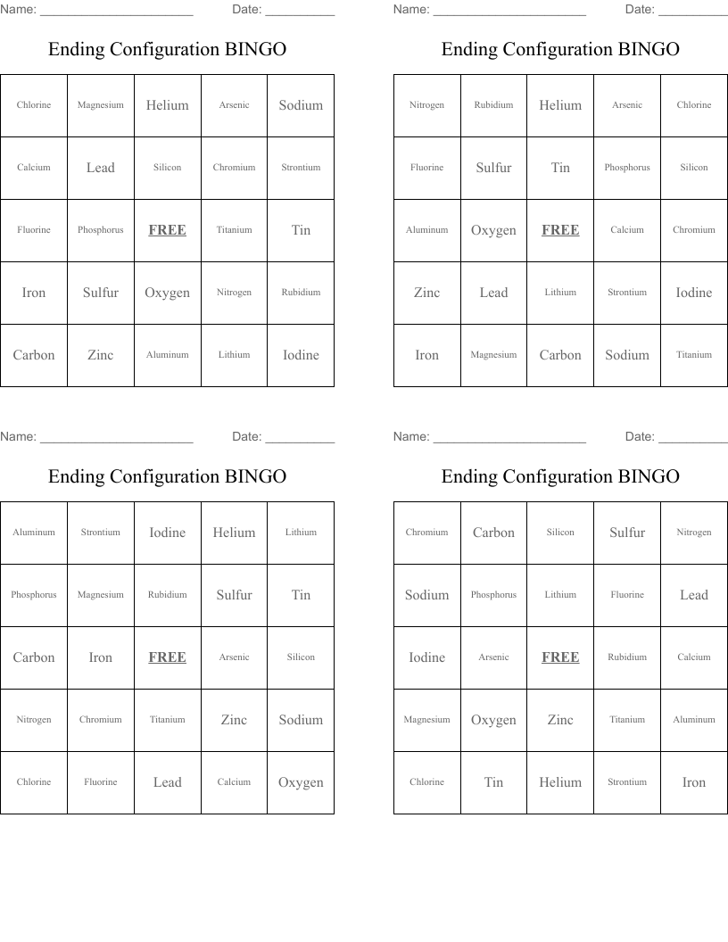 Ending Configuration BINGO