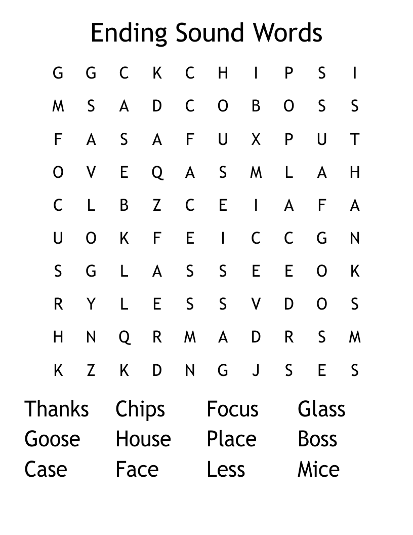Ending Sound Words Word Search