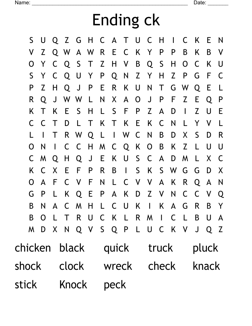Ending ck  Word Search