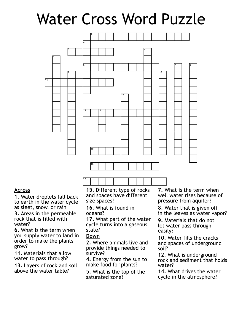 Water Cross Word Puzzle
