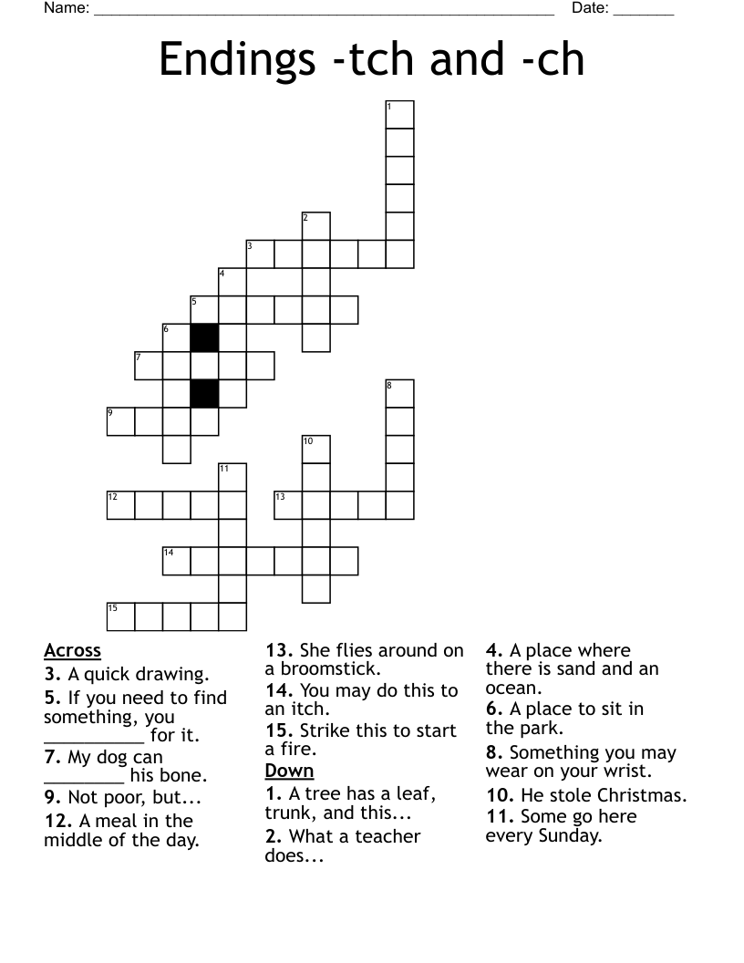 Endings -tch and -ch Crossword