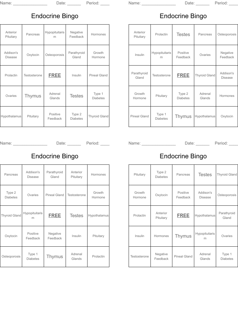 Endocrine Bingo