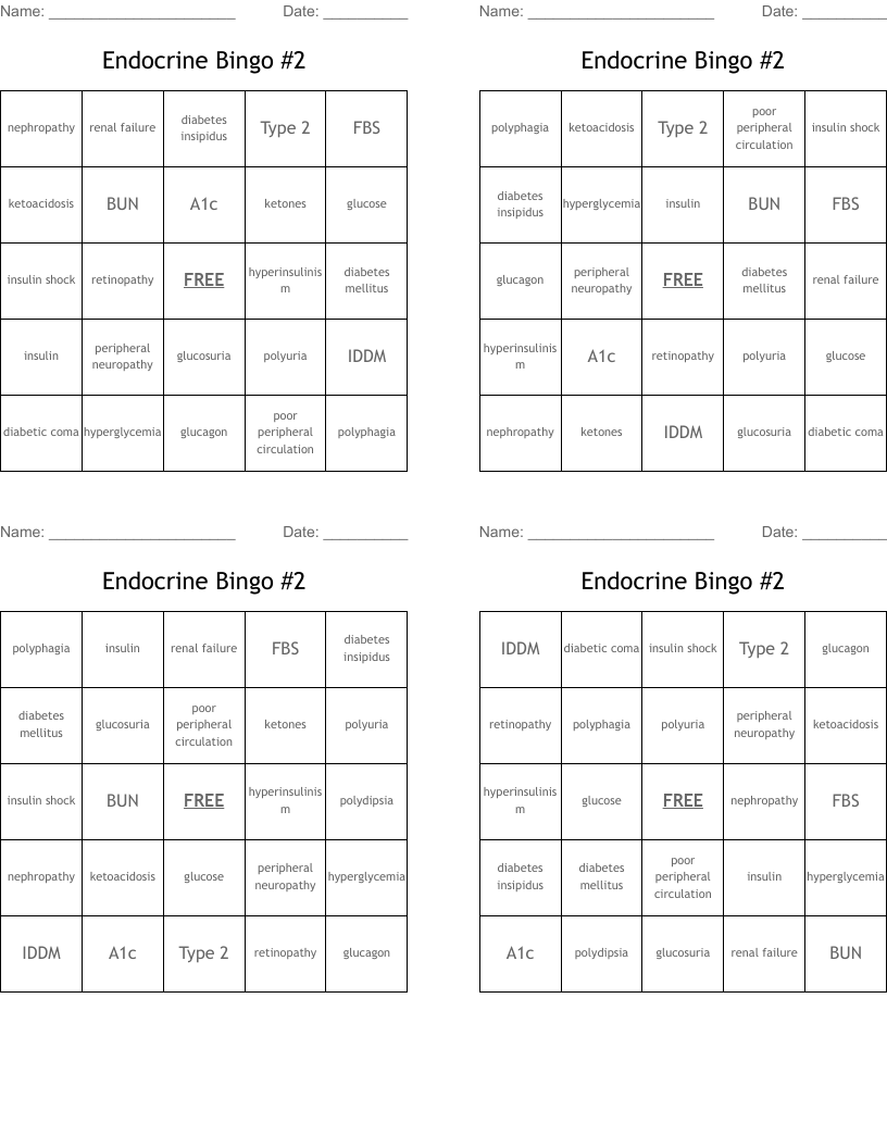 Endocrine Bingo #2
