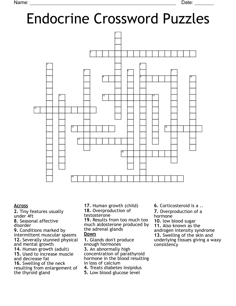 Endocrine Crossword Puzzles 