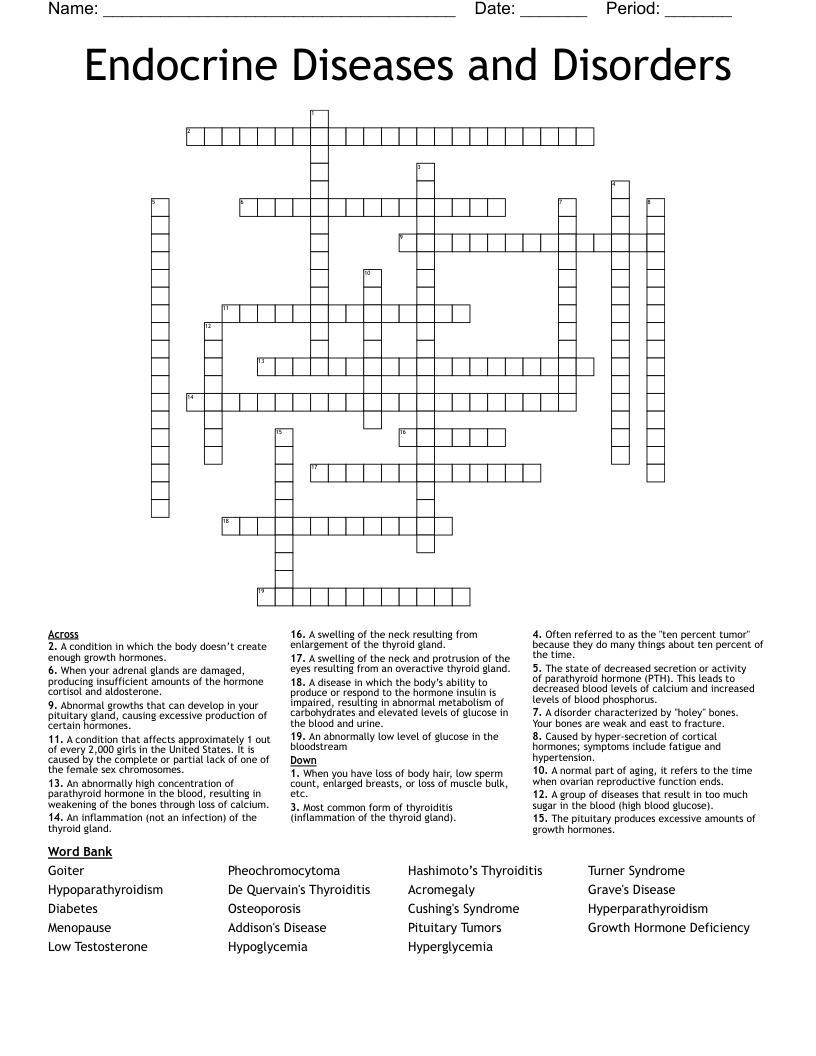 Endocrine Diseases and Disorders Crossword