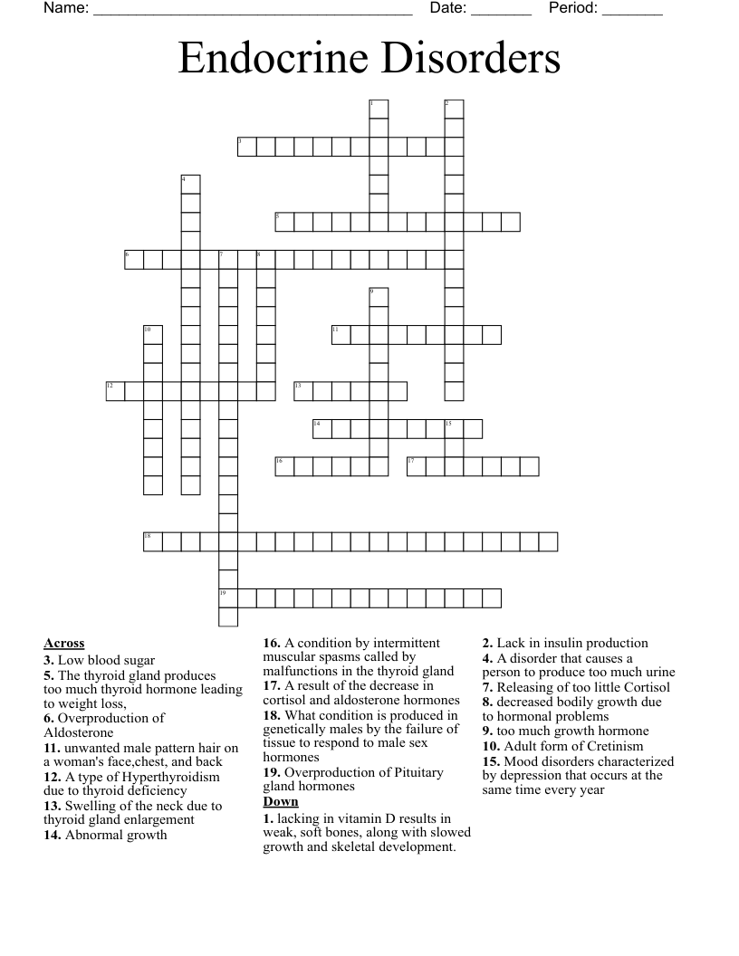 Endocrine Disorders Crossword