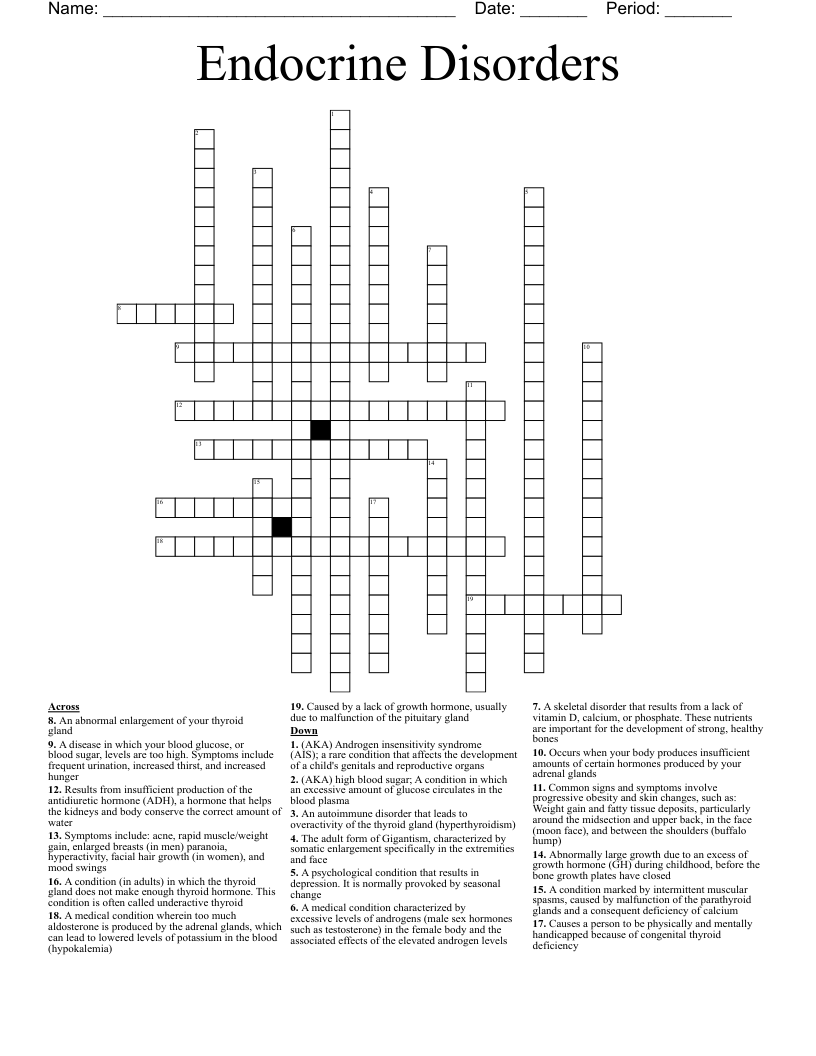 Endocrine Disorders Crossword