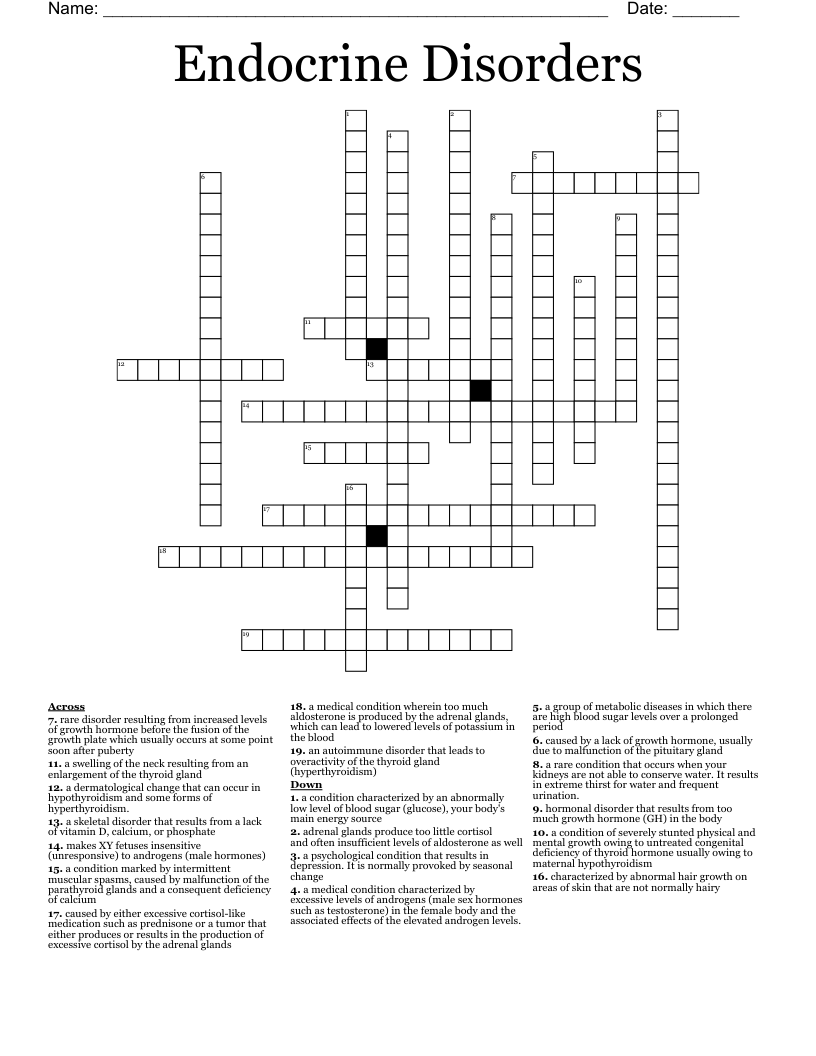 Endocrine Disorders Crossword