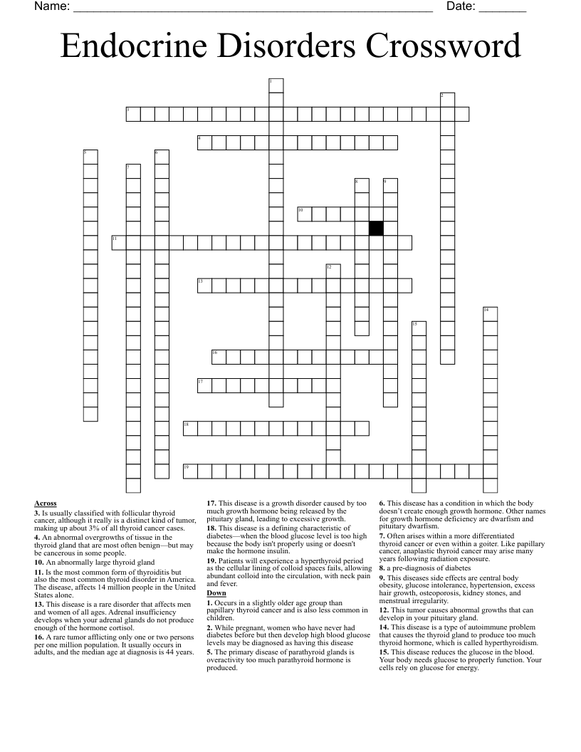 Endocrine Disorders Crossword