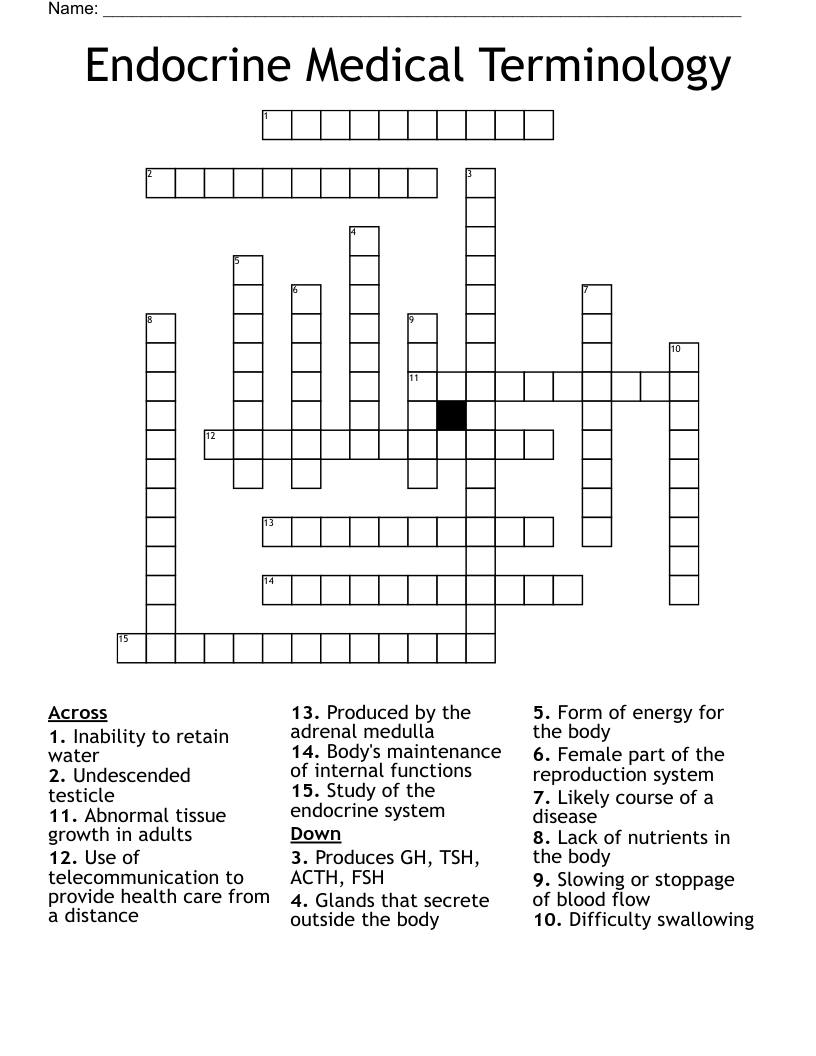 Endocrine Medical Terminology Crossword