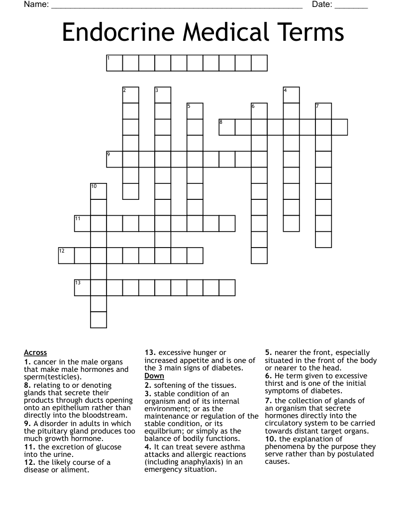 Endocrine Medical Terms  Crossword