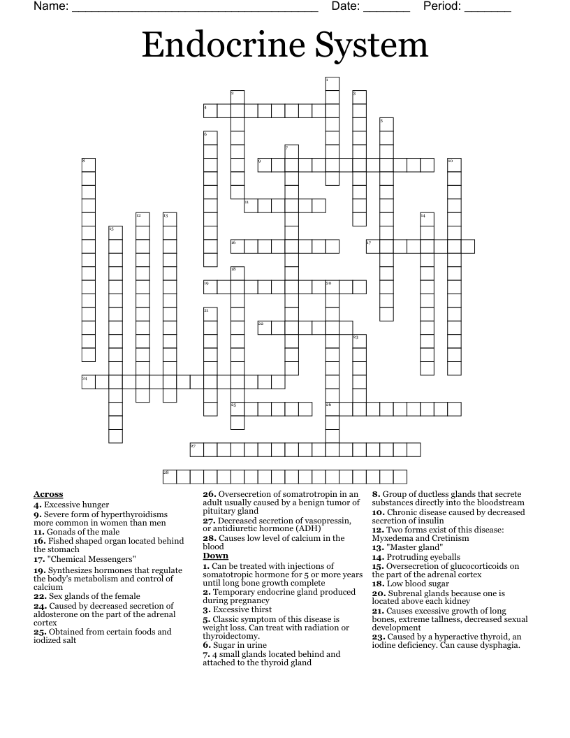 Endocrine System Crossword