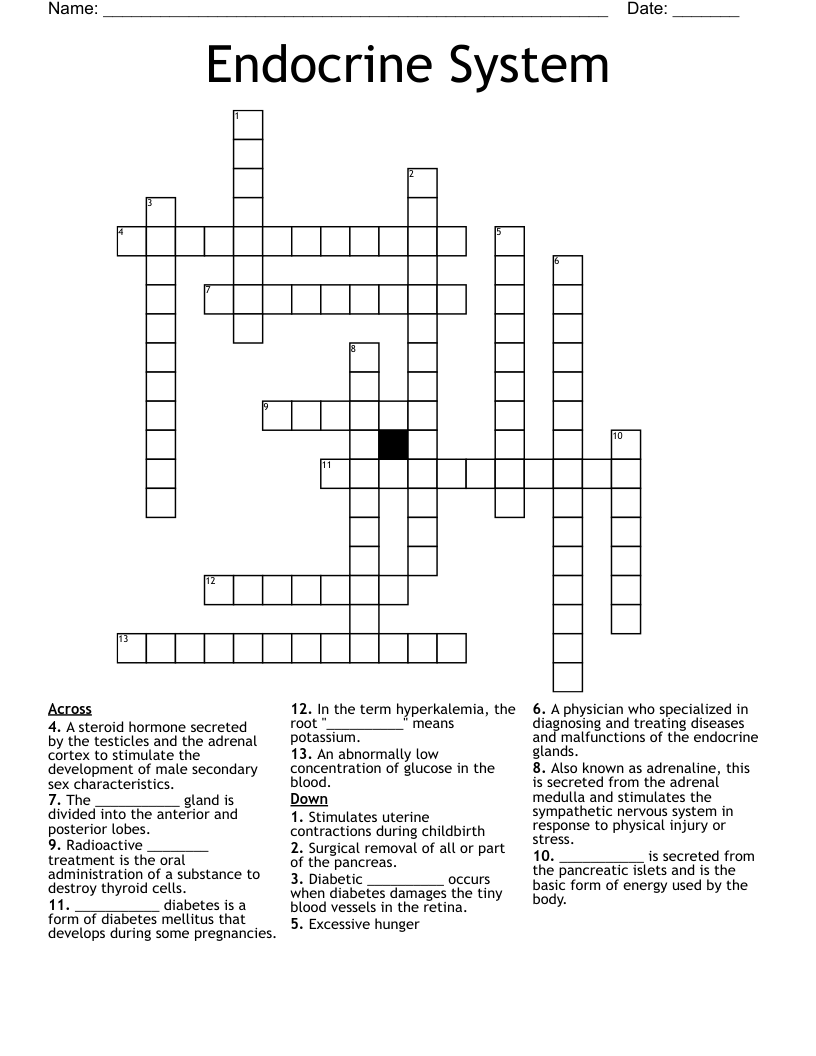 Endocrine System Crossword
