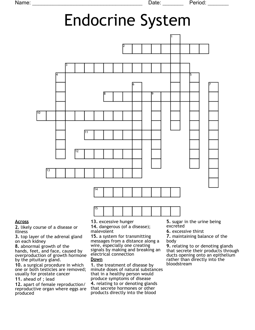 Endocrine System Crossword