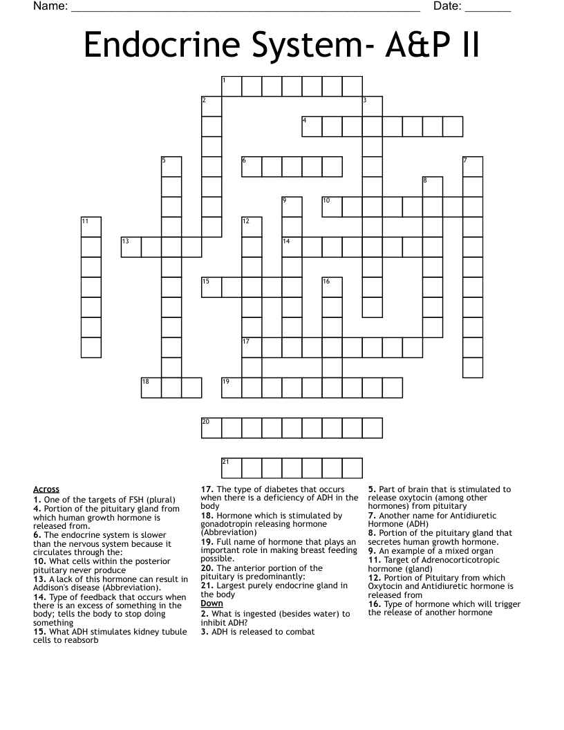 Endocrine System- A&P II Crossword