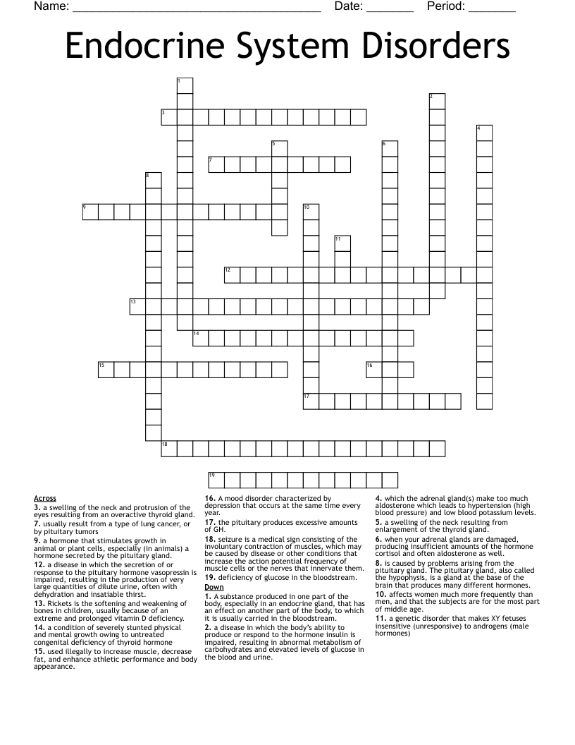 Endocrine System Disorders Crossword
