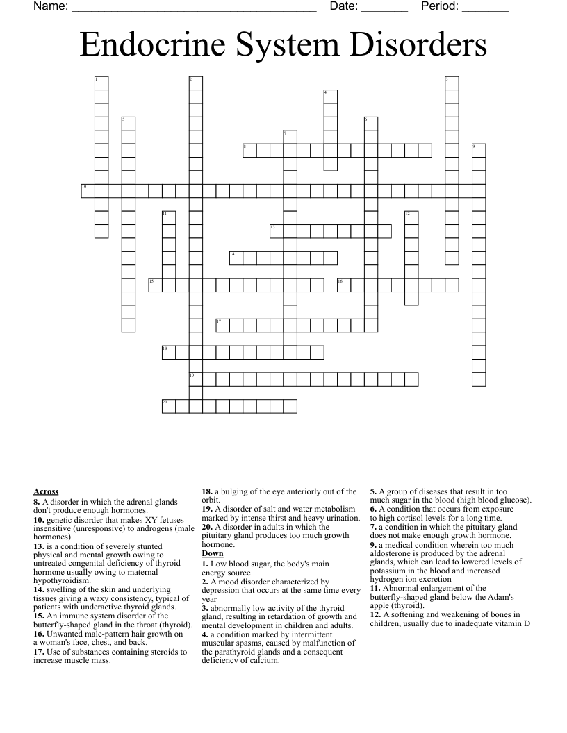 Endocrine System Disorders Crossword