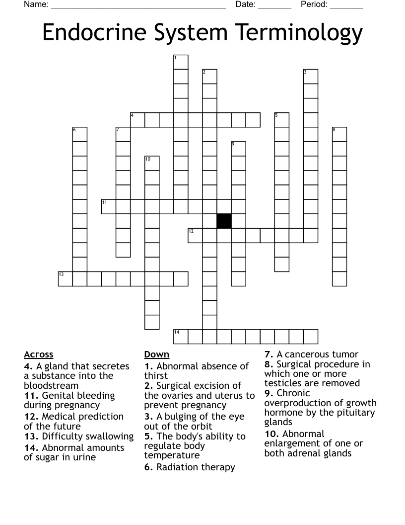 Endocrine System Terminology Crossword