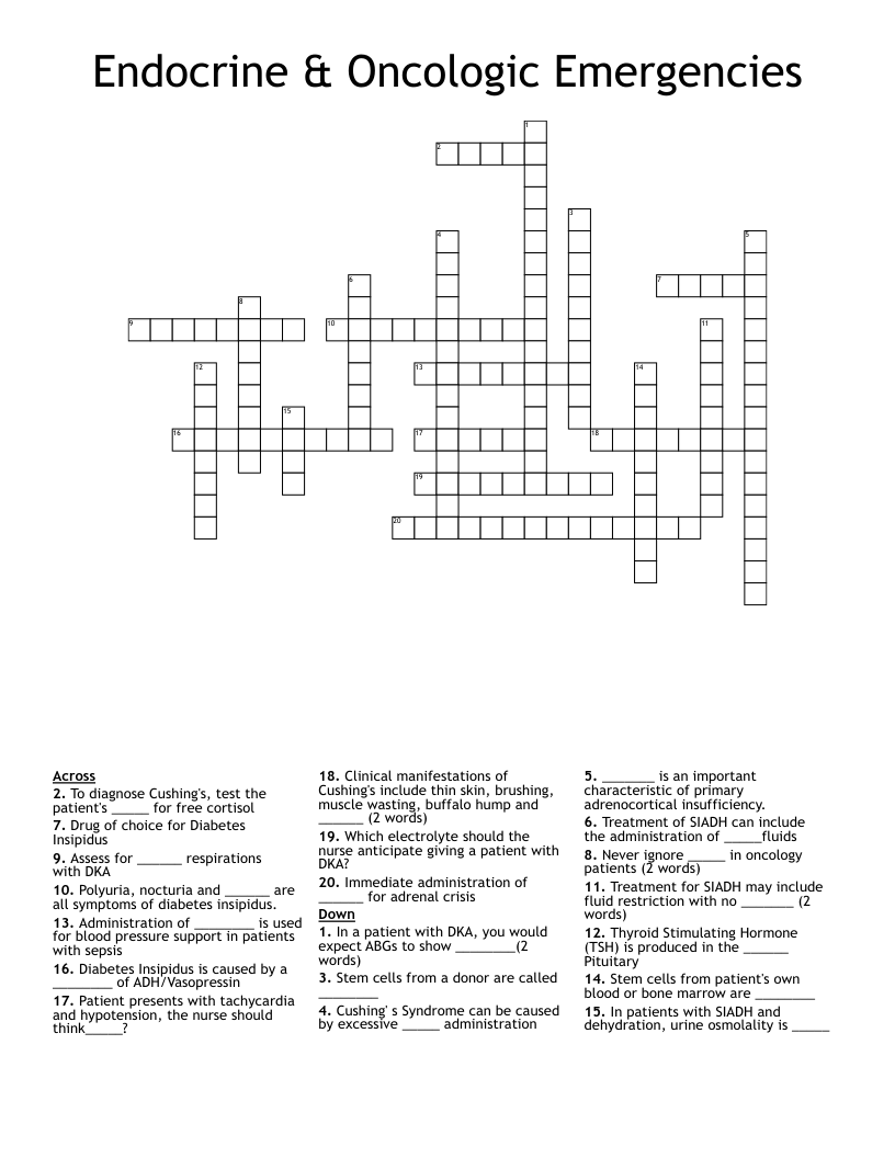 Endocrine & Oncologic Emergencies Crossword