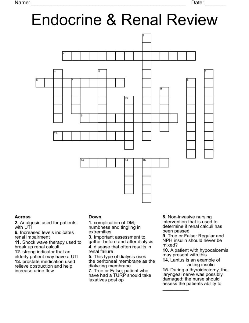 Endocrine & Renal Review Crossword