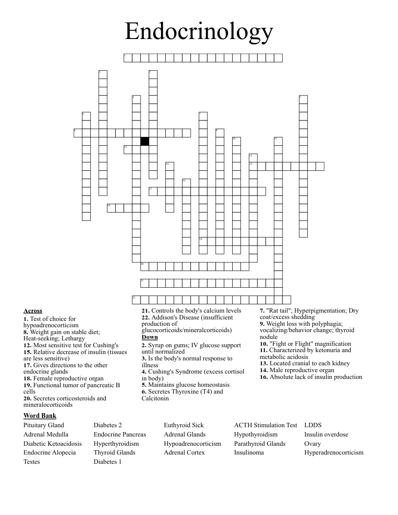 Endocrinology Crossword