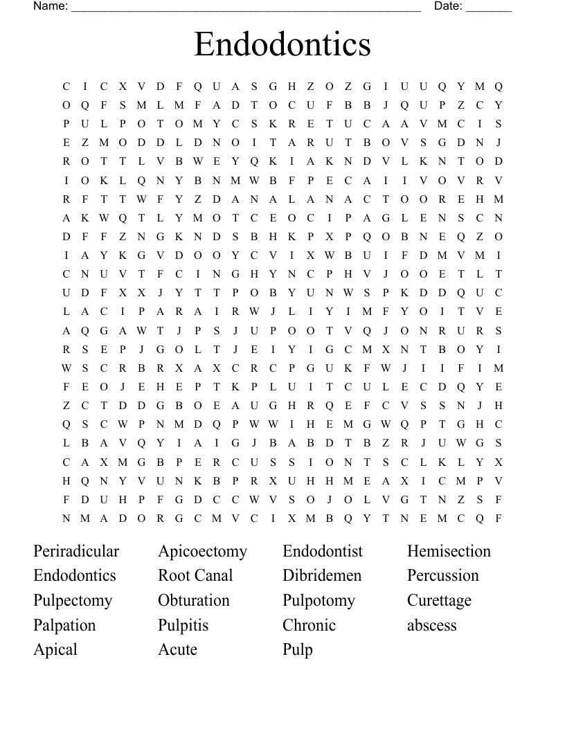 Endodontics Word Search