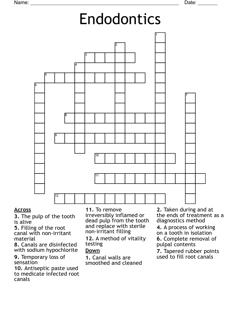 Endodontics Crossword