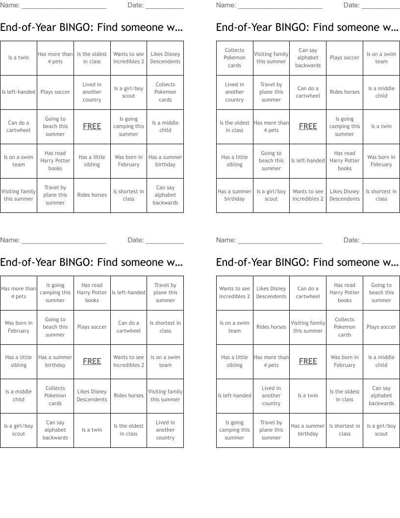 End-of-Year BINGO: Find someone who...