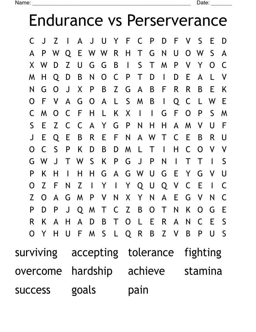 Endurance vs  Perserverance Word Search