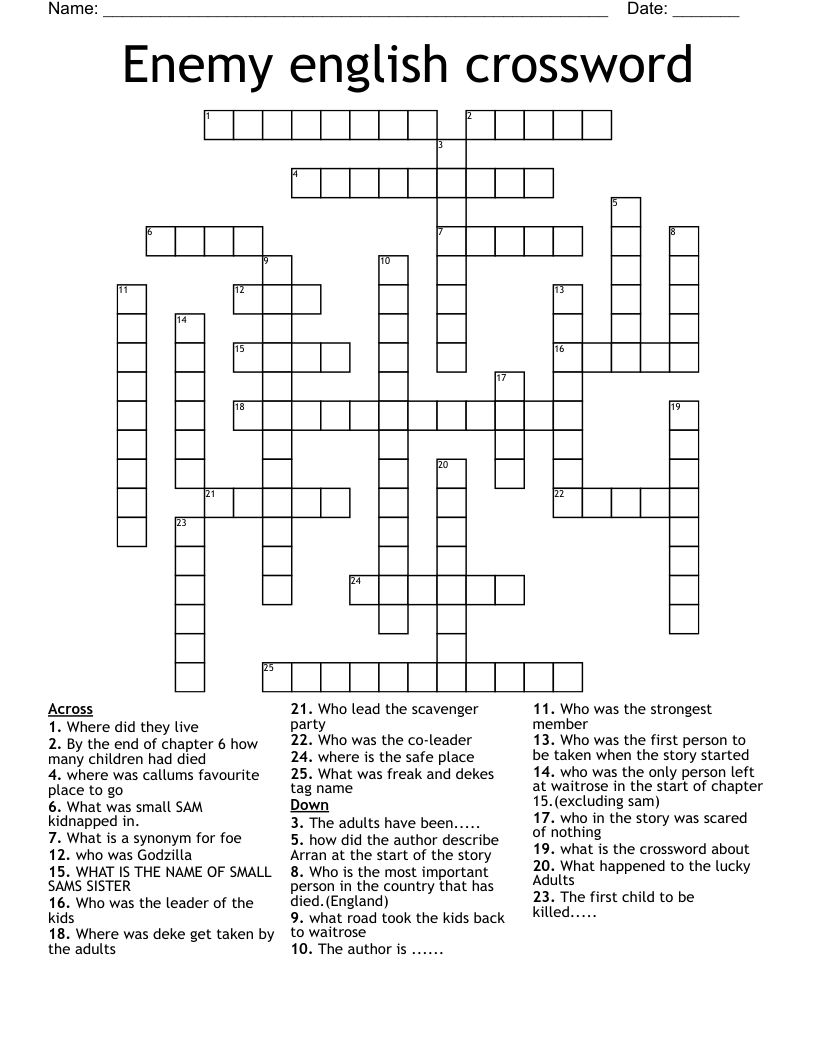 Enemy english crossword