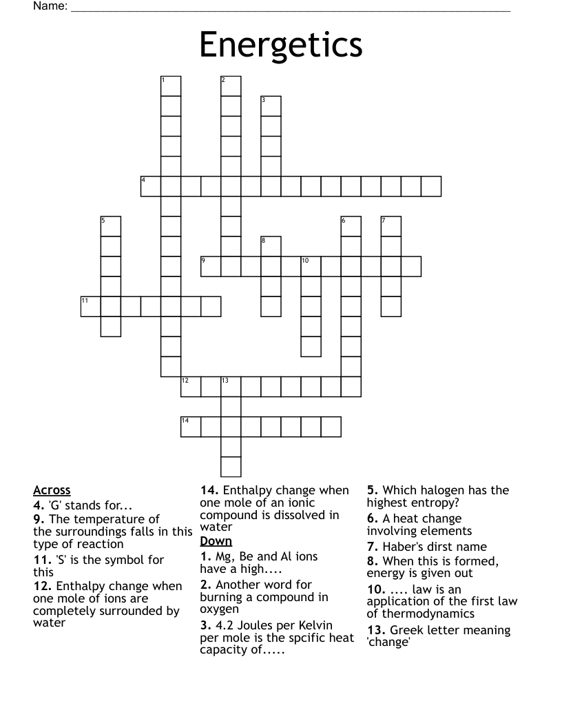 Energetics Crossword