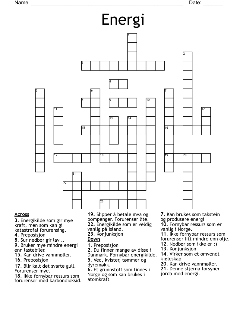 Energi Crossword