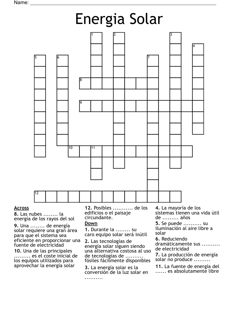 Energia Solar Crossword