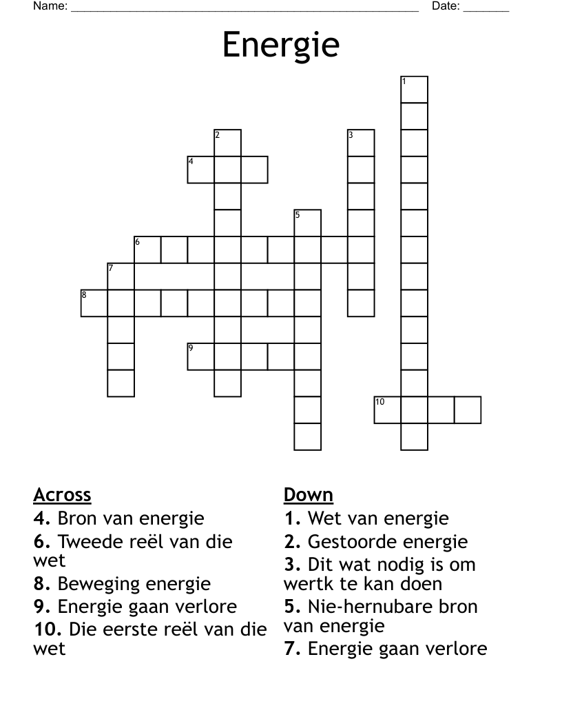 Energie Crossword