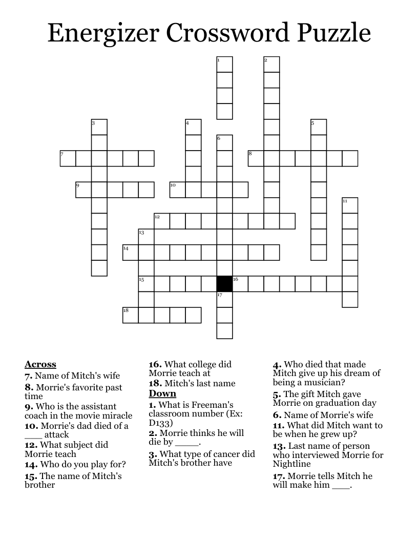 Energizer Crossword Puzzle