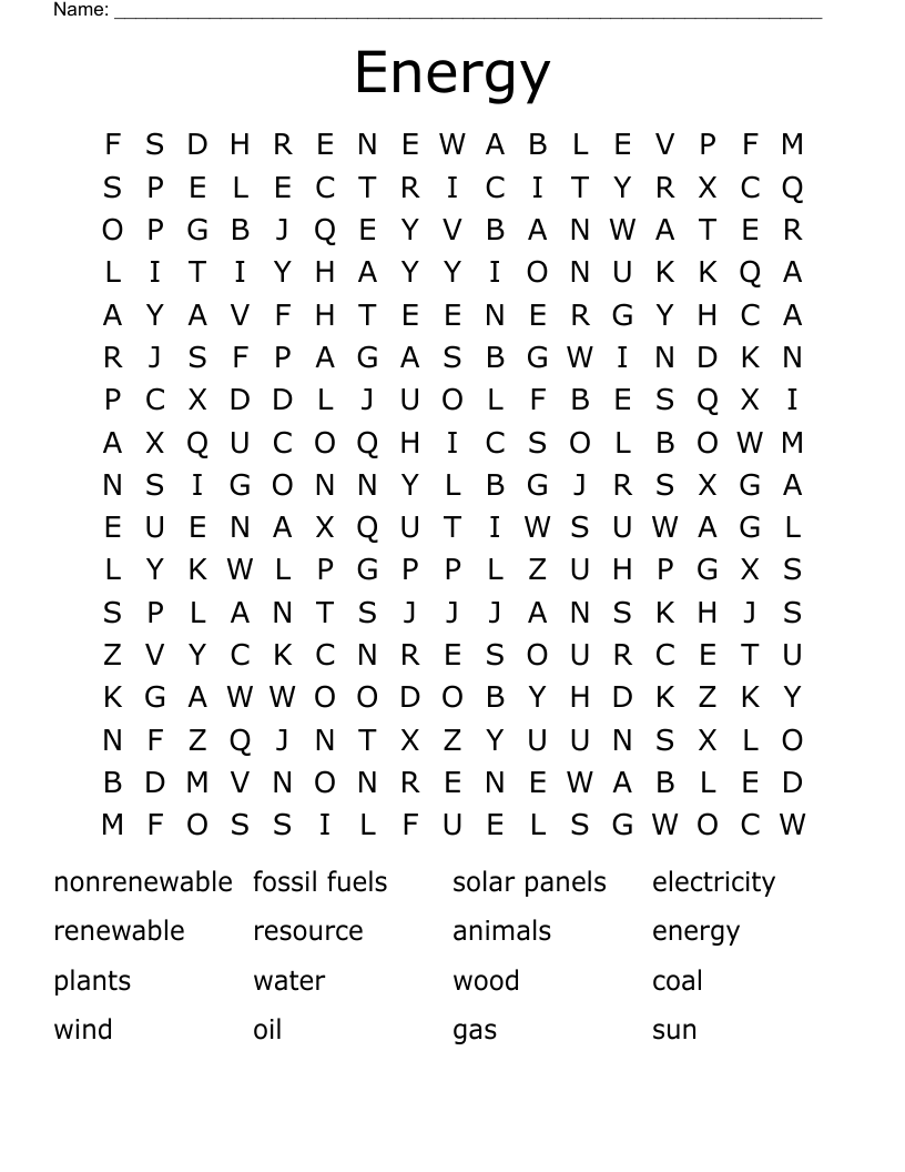 Energy Word Search