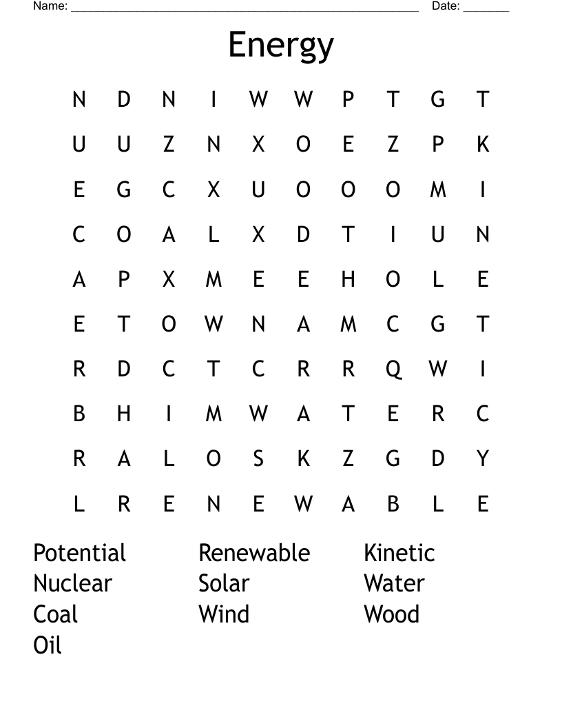 Energy Word Search