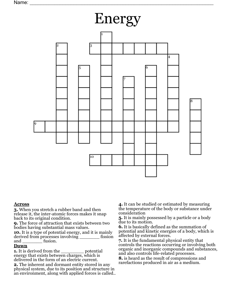 Energy Crossword