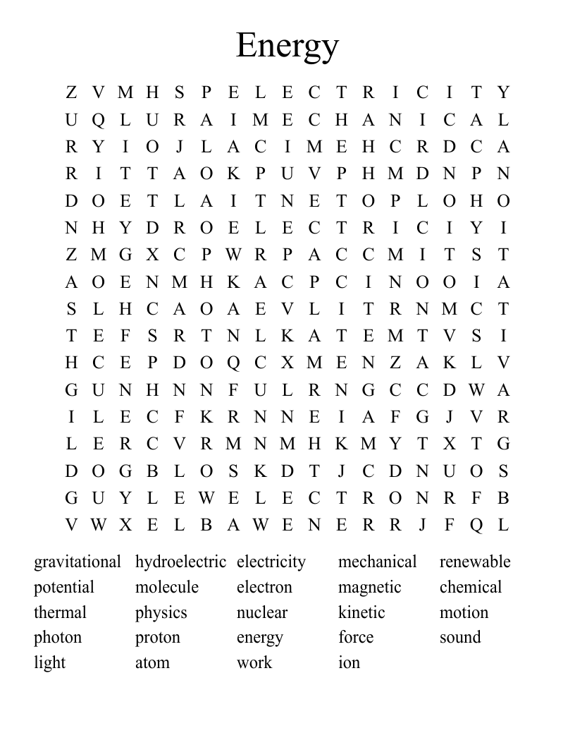Energy Word Search
