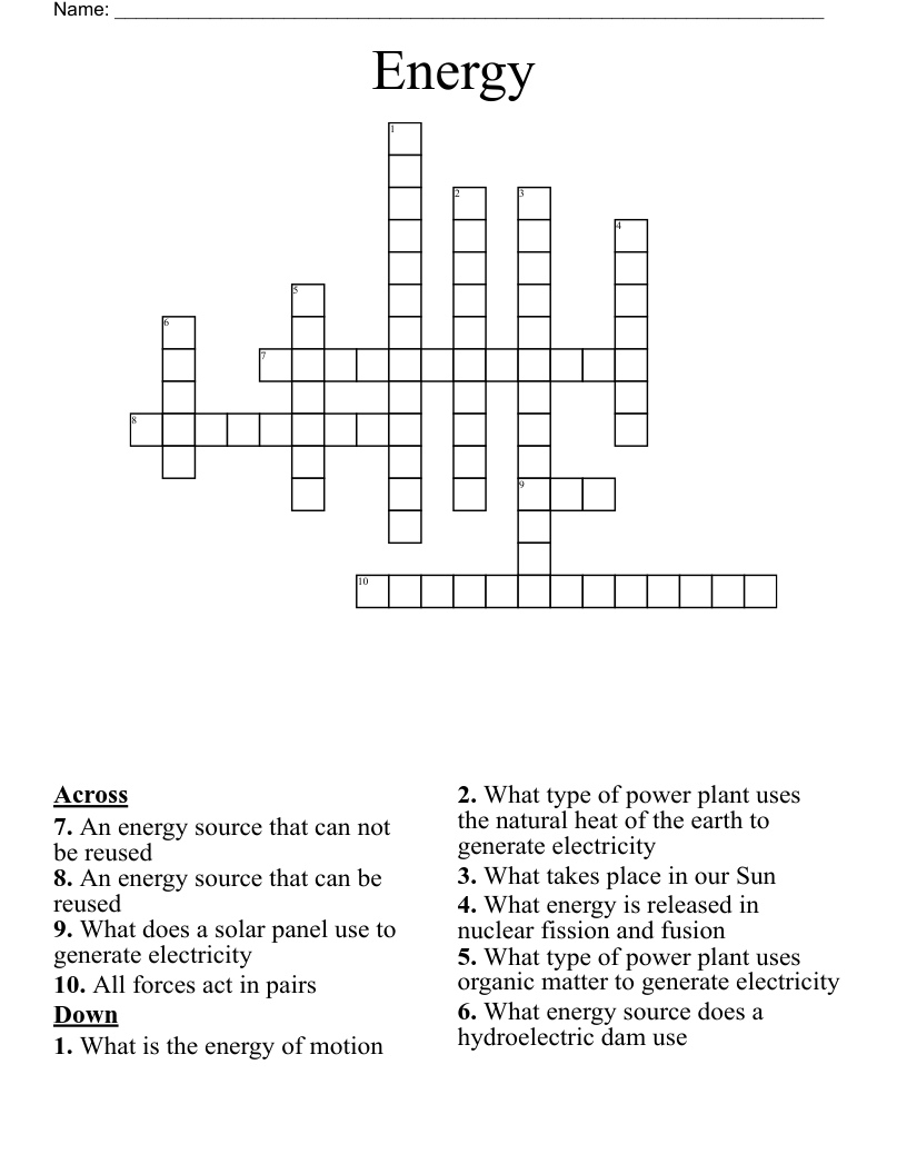 Energy Crossword
