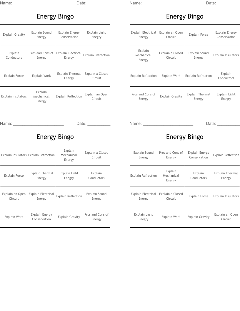 Energy Bingo
